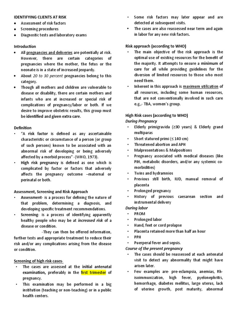 High-Risk Pregnancy Identification Guide | PDF | Childbirth | Pregnancy