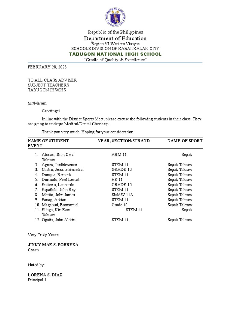Excuse Letter | PDF