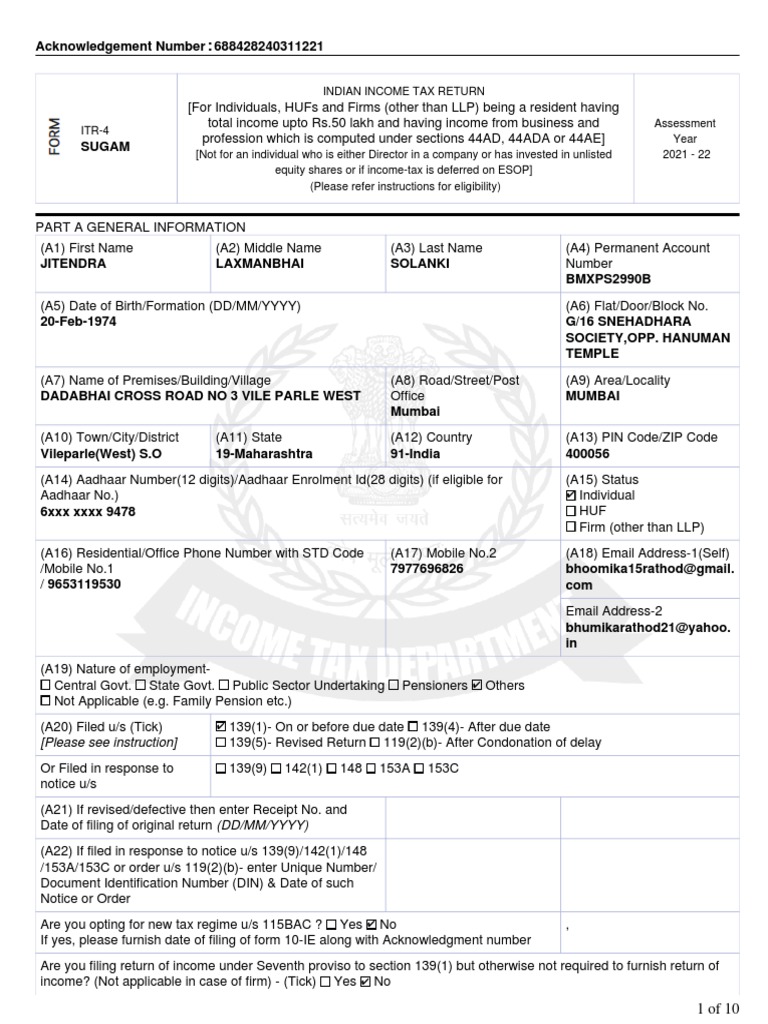 ITR-4 Schedule B&P Column E1A & E1B | PDF | Tax Deduction | Tax Refund