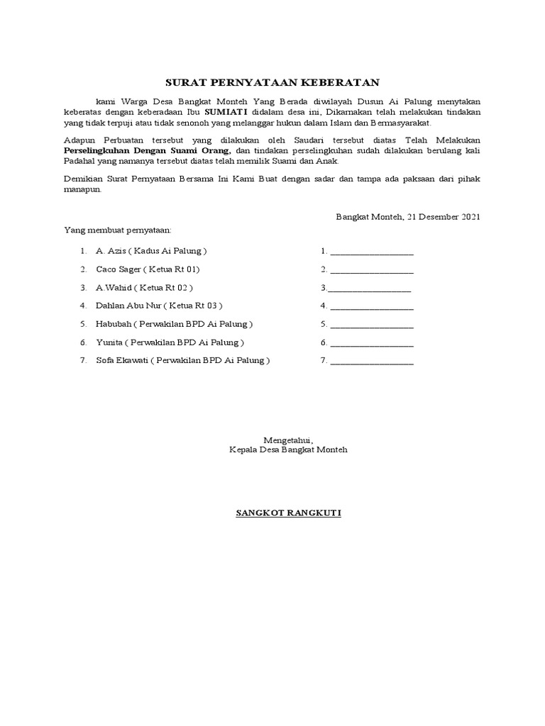 Contoh Surat Pernyataan Keberatan Pdf