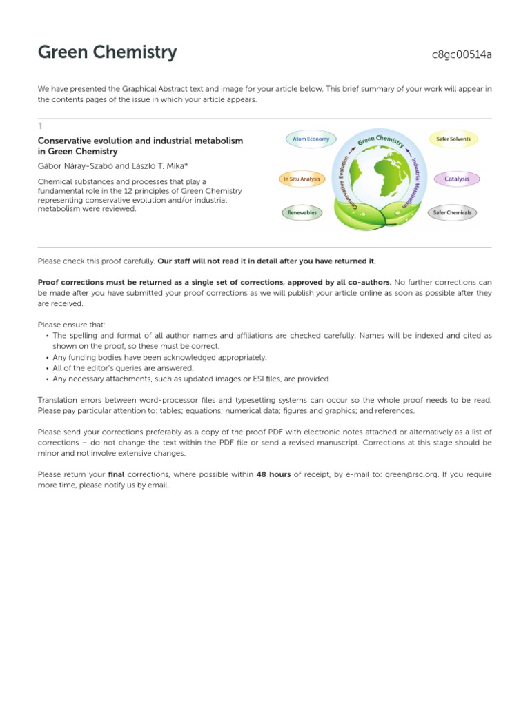 Green Chemistry PDF Chemical Reactions Catalysis