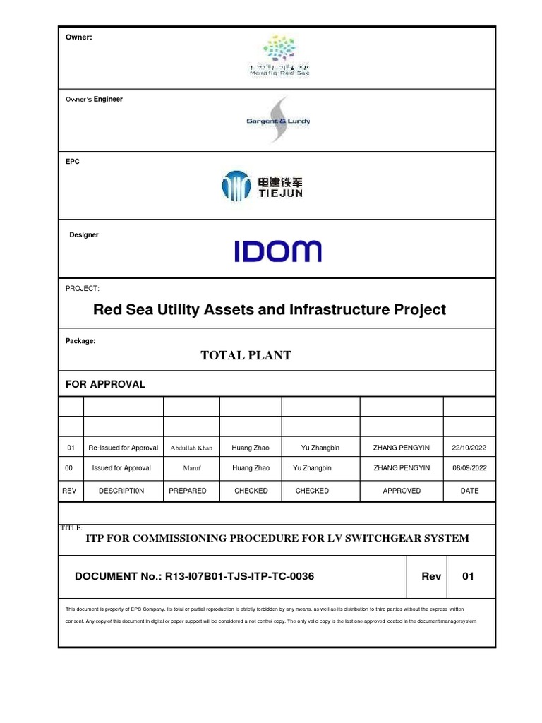 Itp For Commissioning Procedure For LV Switchgear System | PDF ...