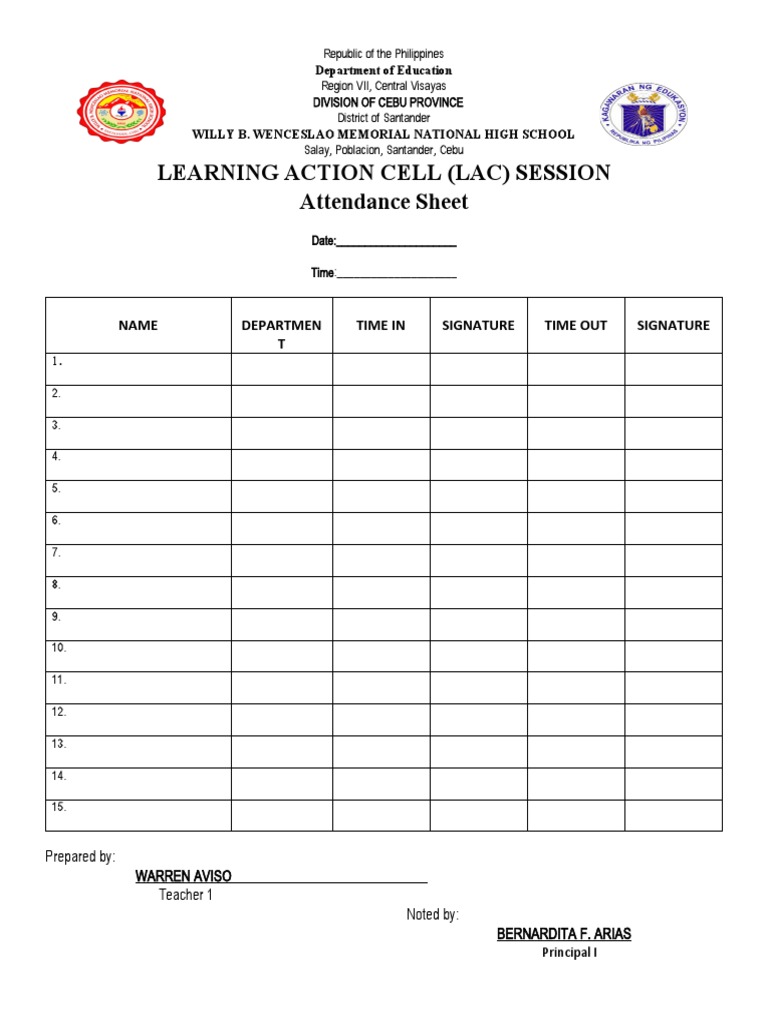 LAC Session Attendance Sheet | PDF