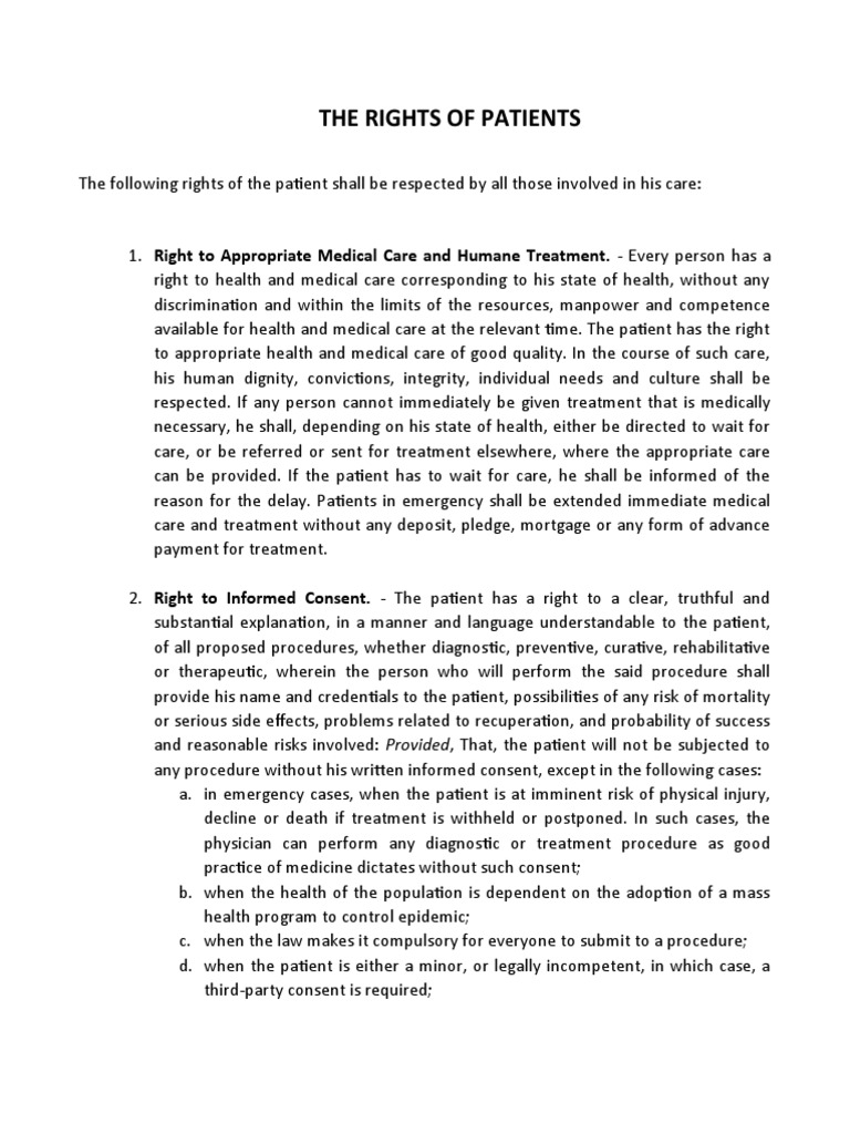 Patient Bill Of Rights Medical