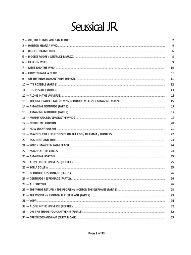 Seussical JR Musical Script | PDF | Dr. Seuss