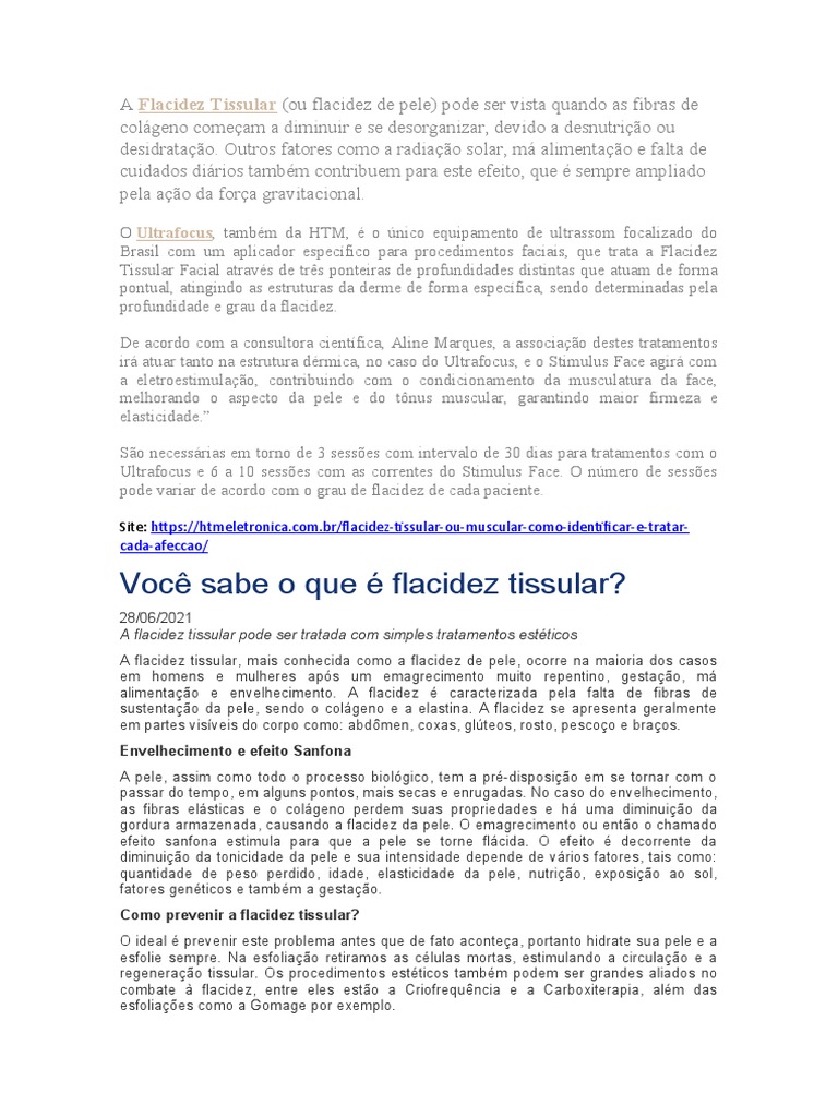 Trabalho Sobre Flacidez Tissular | PDF | Pele | Temperatura