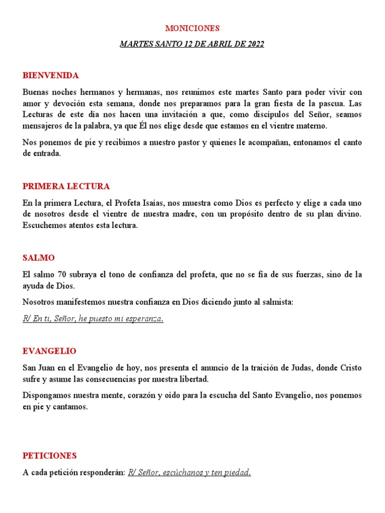 MONICIONES 12 de ABRIL 2022 PDF Jesús eucaristía