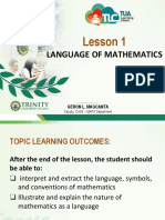 Lesson 1 introduces the language of mathematics