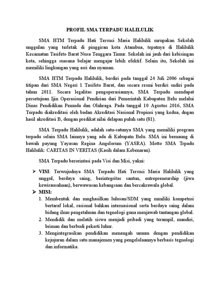 Profil SMA Terpadu Halilulik | PDF | Kesehatan Holistik