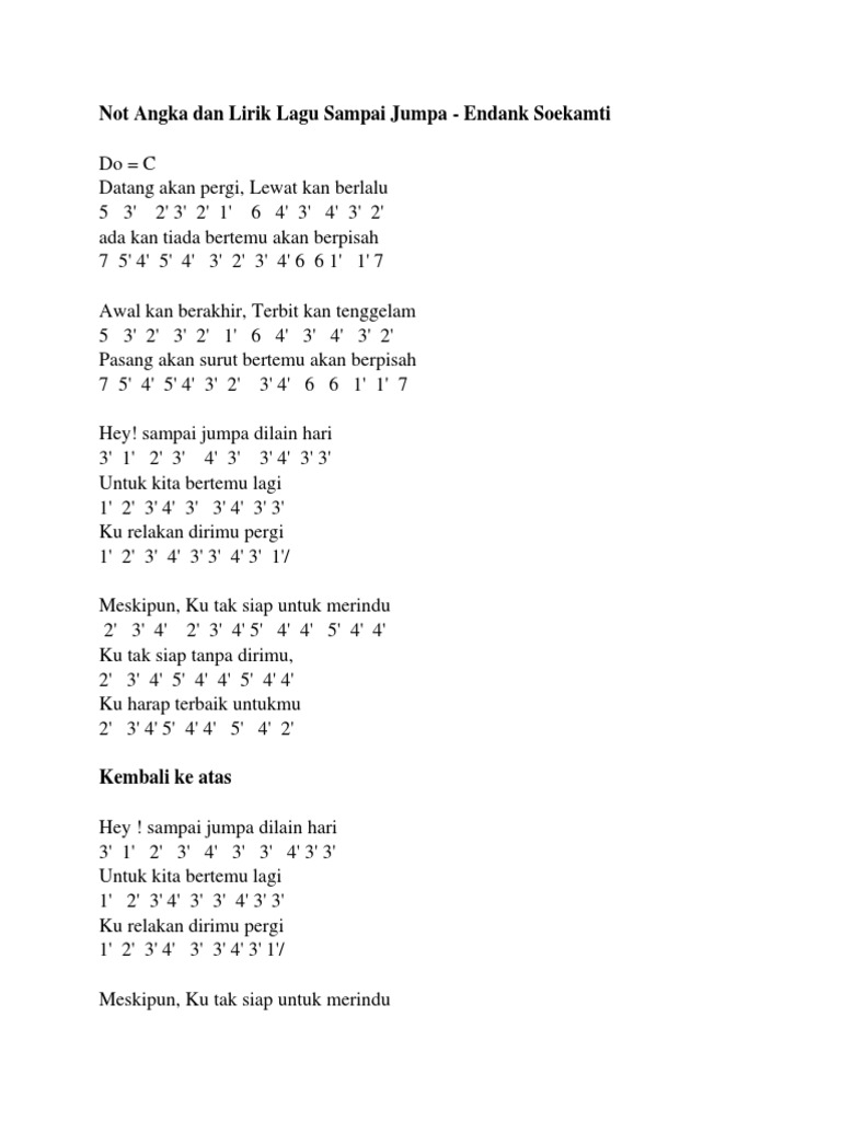 Not Angka Dan Lirik Lagu Sampai Jumpa PDF