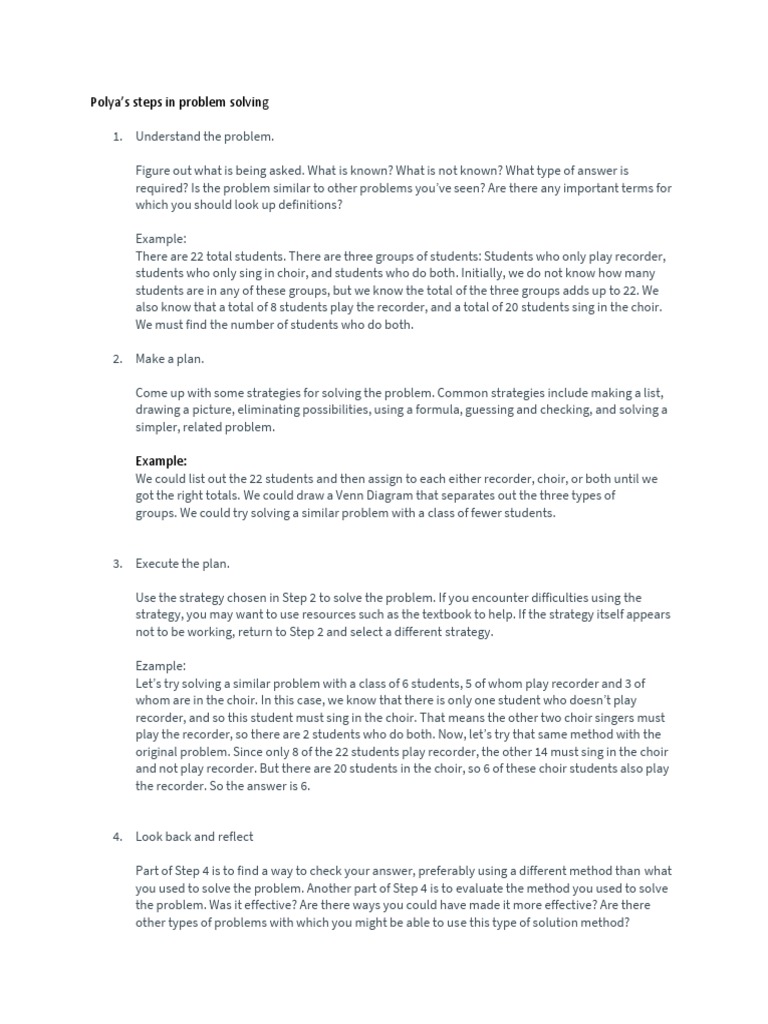 Polya's Steps in Problem Solving | PDF | Cognition | Cognitive Science