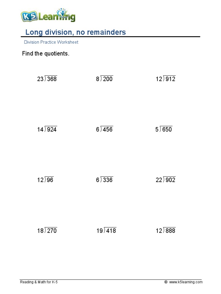 Long Division No Remainder 3x2 Digit A PDF