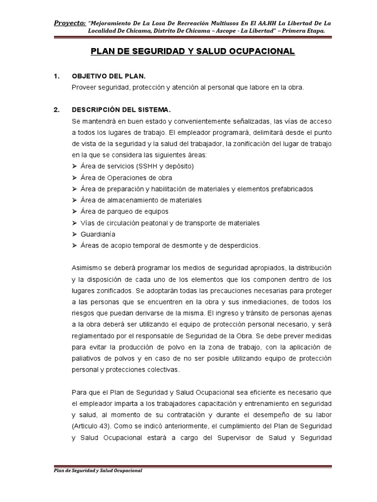 Plan de Seguridad y Salud en El Trabajo - Losa La Libertad | PDF ...