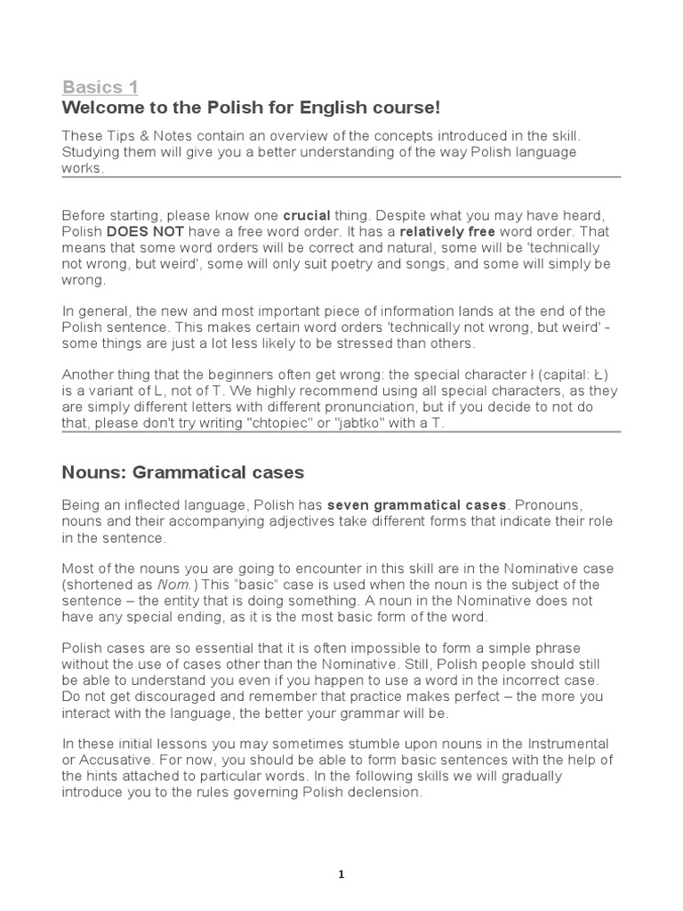 Polish Language Basics for Beginners | PDF | Grammatical Gender ...