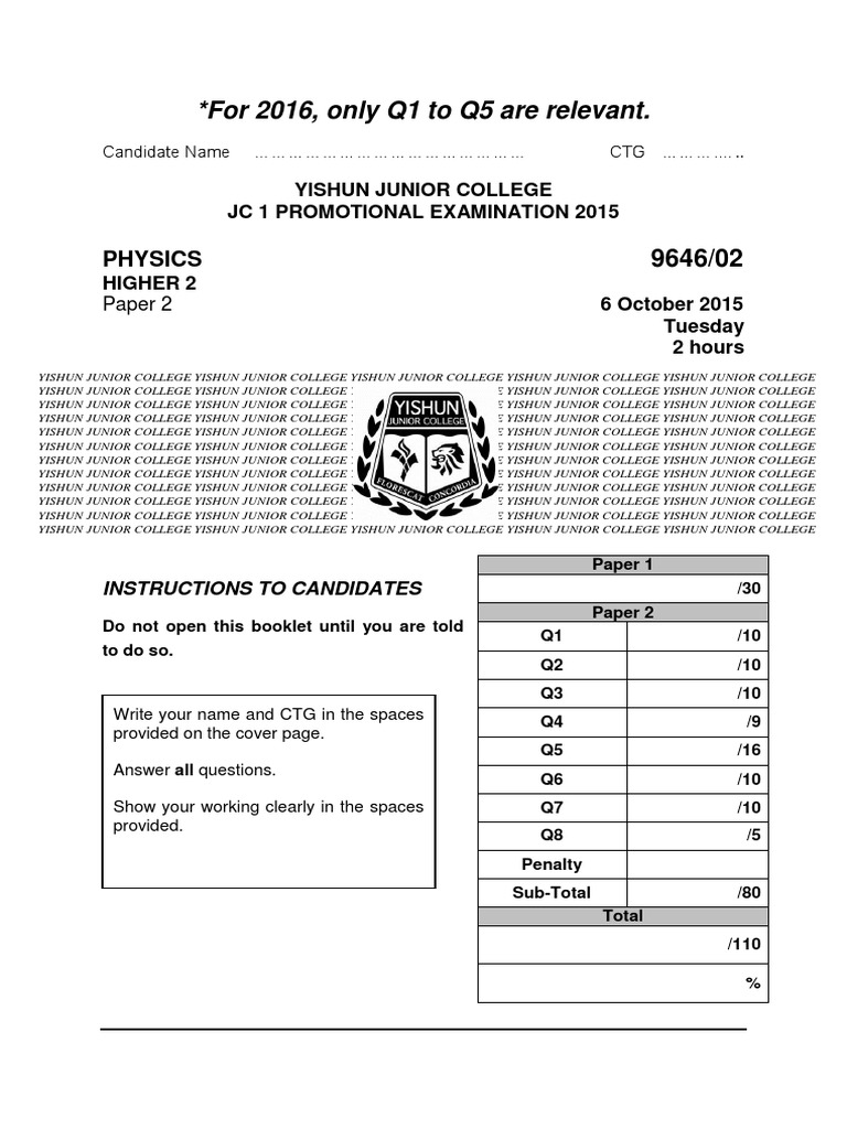 2015 Jc1 H2 Promotional Exam Paper 2 Question Paper Pdf Momentum