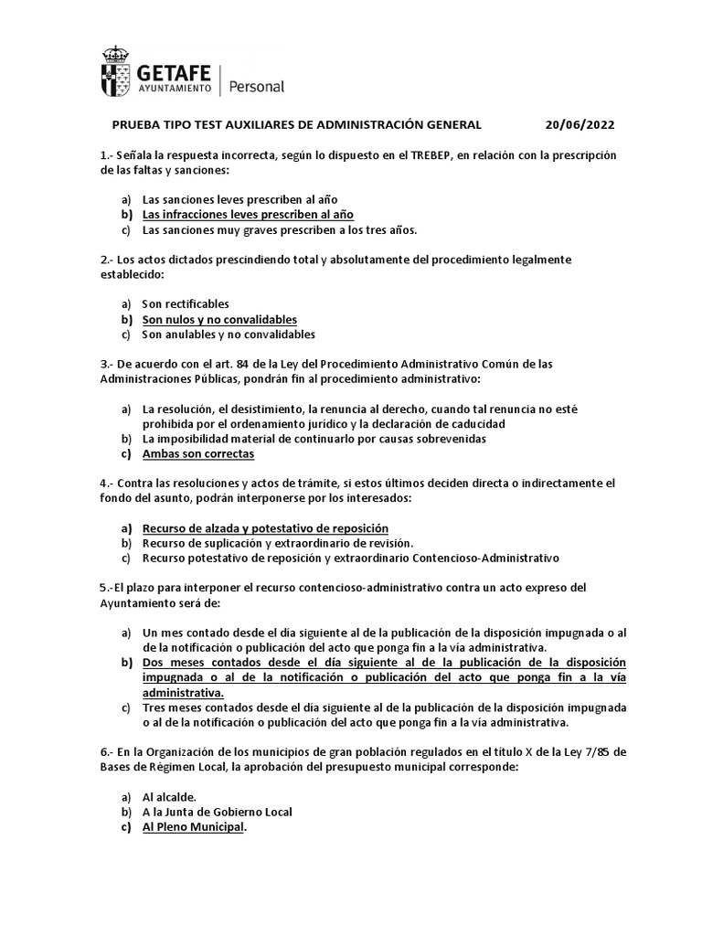 Prueba tipo test auxiliares de administraci n general 20 06 2022