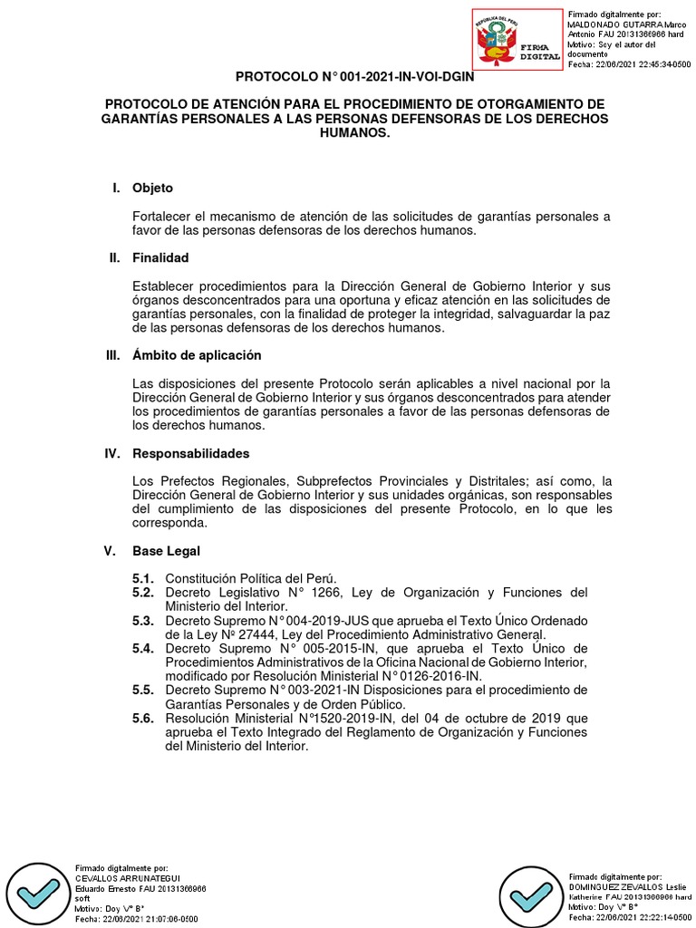 Protocolo de Garantías Personales DGIN | PDF | Derechos humanos | Derechos