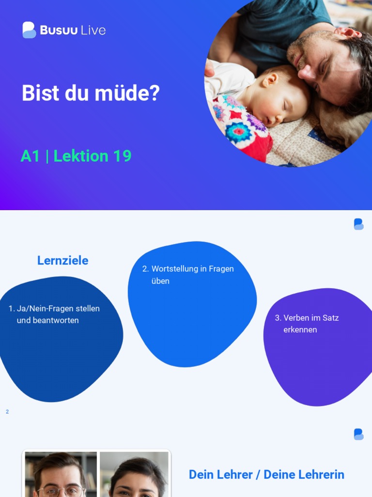 Busuu+Live+Lesson+8+ (Are+You+Tired) + +de+a1+ +student | PDF