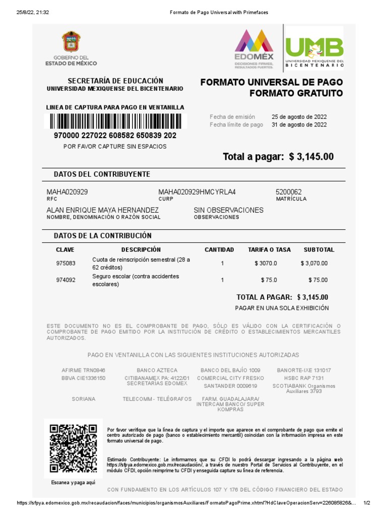 Formato de Pago Universal With Primefaces | PDF | Bancos | Finanzas ...