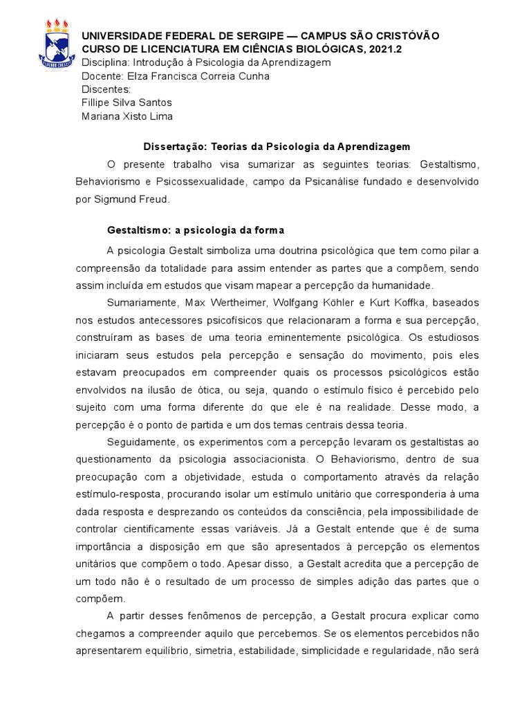 Teorias da Psicologia da Aprendizagem | PDF | Édipo | Behaviorismo