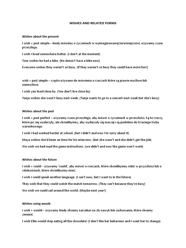 Wishes and Related Forms | PDF