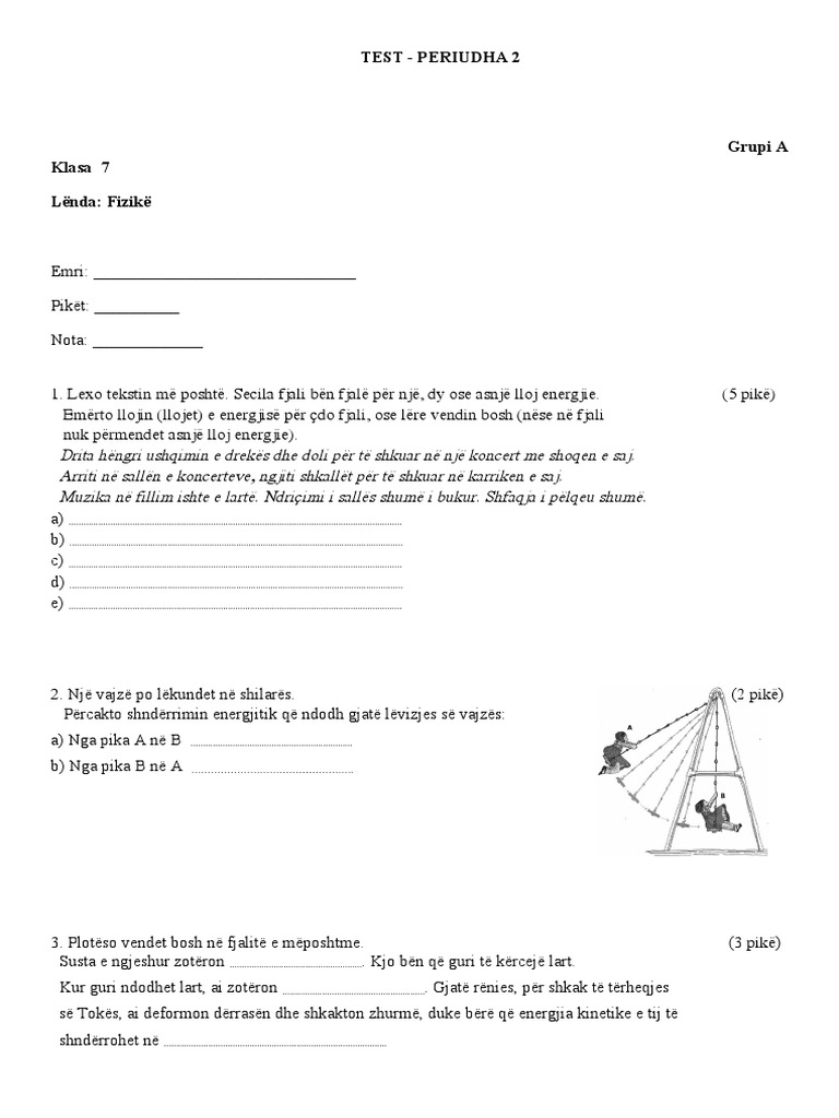 Fizika 7 - Test 2 GR. A | PDF