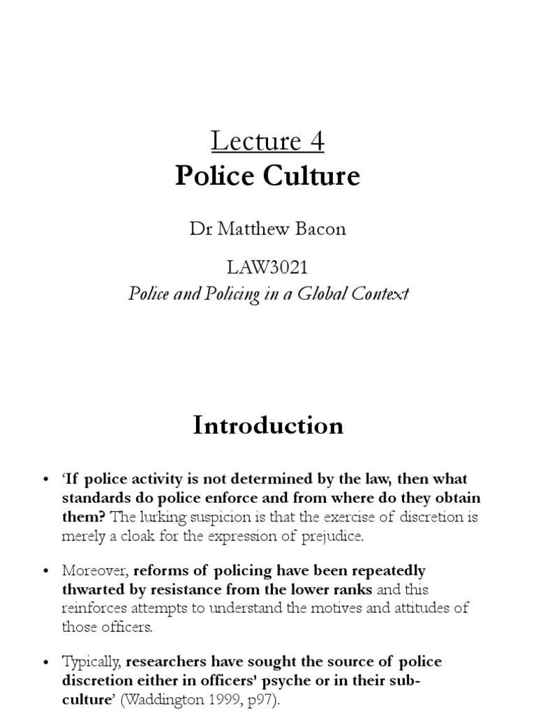 Lecture 4 - Police Culture | PDF