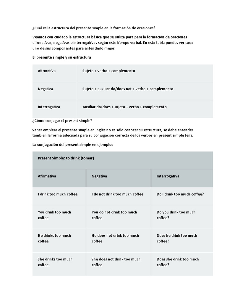 Estructura del Presente Simple en Inglés | PDF | Verbo | Asunto (gramática)