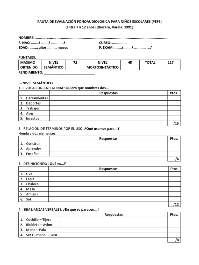 Pefe 6-12 Años Nueva | PDF | Oración (Lingüística) | Palabra