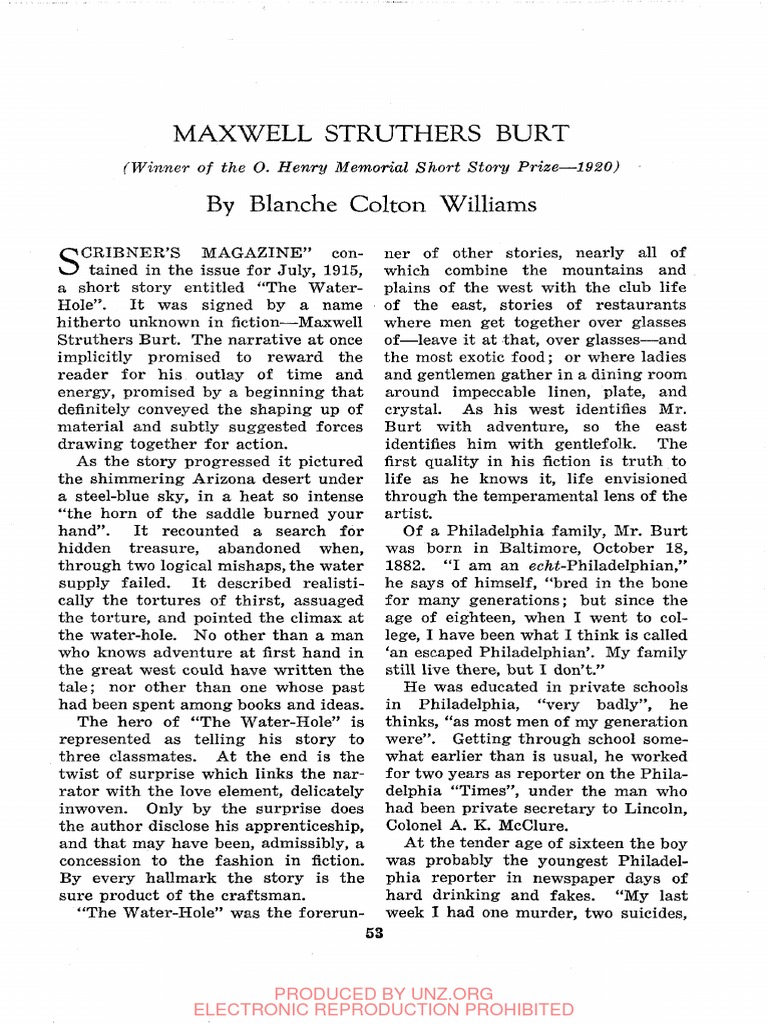 Maxwell Struthers Burt by Blanche Colton Williams PDF