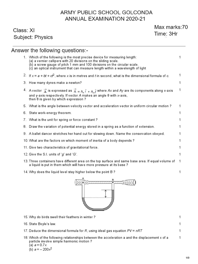 11 - TH - Final - Phy Exam Sample Paper | PDF | Acceleration | Velocity