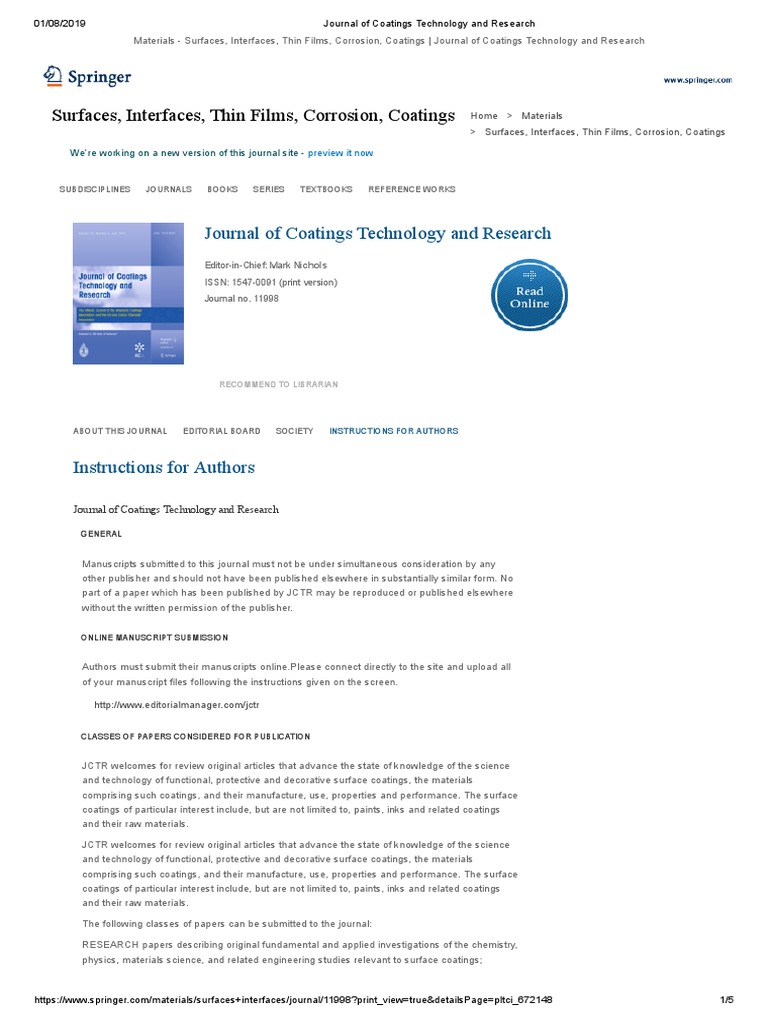 Journal of coatings technology and research download free pdf