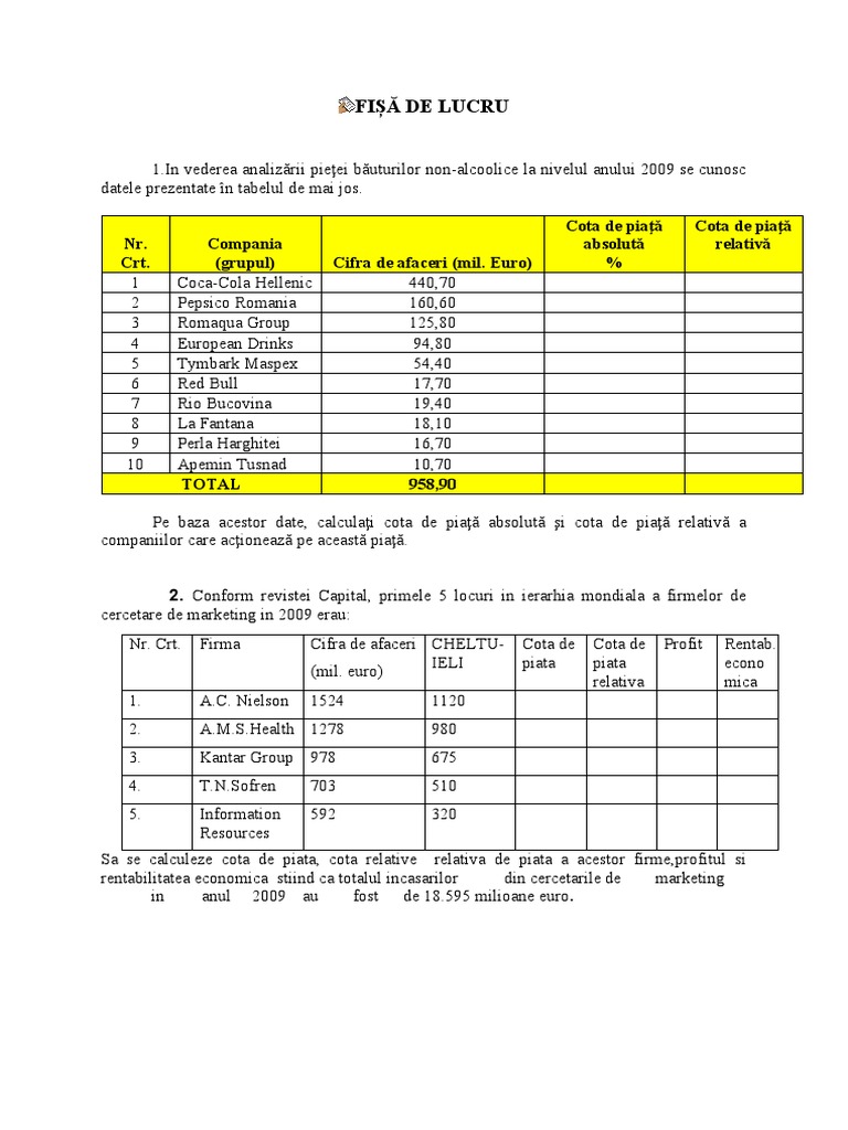 Fisa de Lucru Cota de Piata PDF