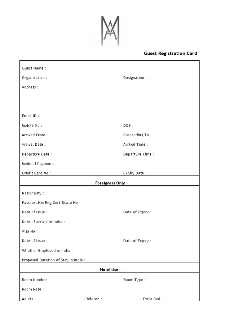 Guest Registration Card Foreigners Only PDF