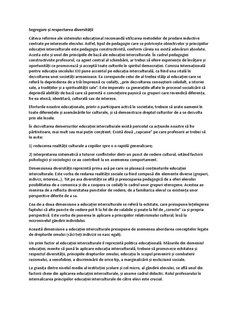 Segregare Și Respectarea Diversității | PDF