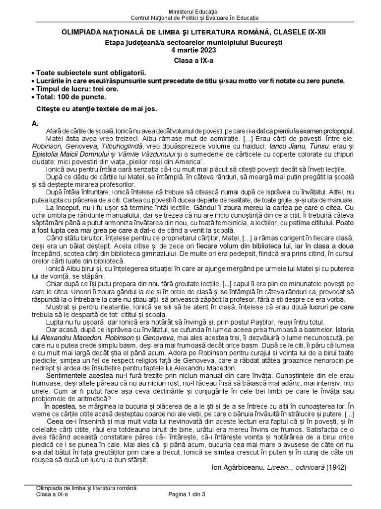 OJ 4 Martie 2023 OLLR IX Varianta | PDF