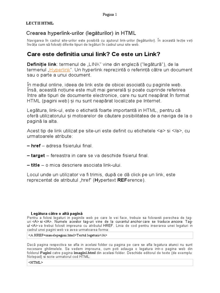 Lectii HTML 6 - HYPERLINK | PDF