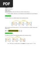 Addition Subtraction and Multiplication of Matrices