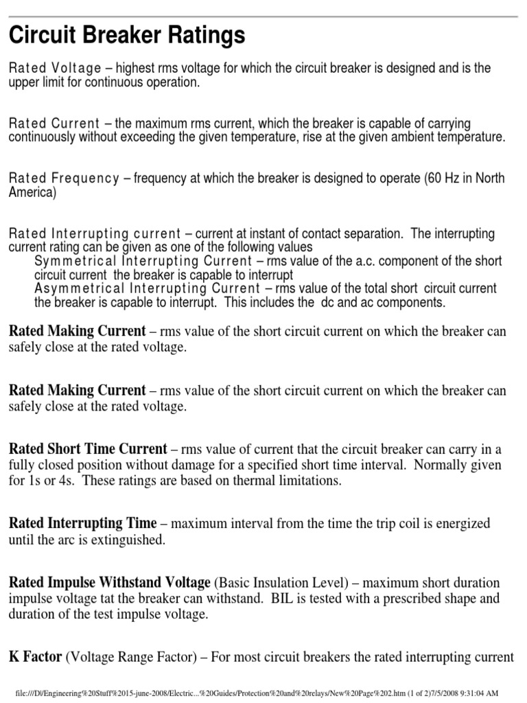 Circuit Breaker Ratings PDF Alternating Current Electricity