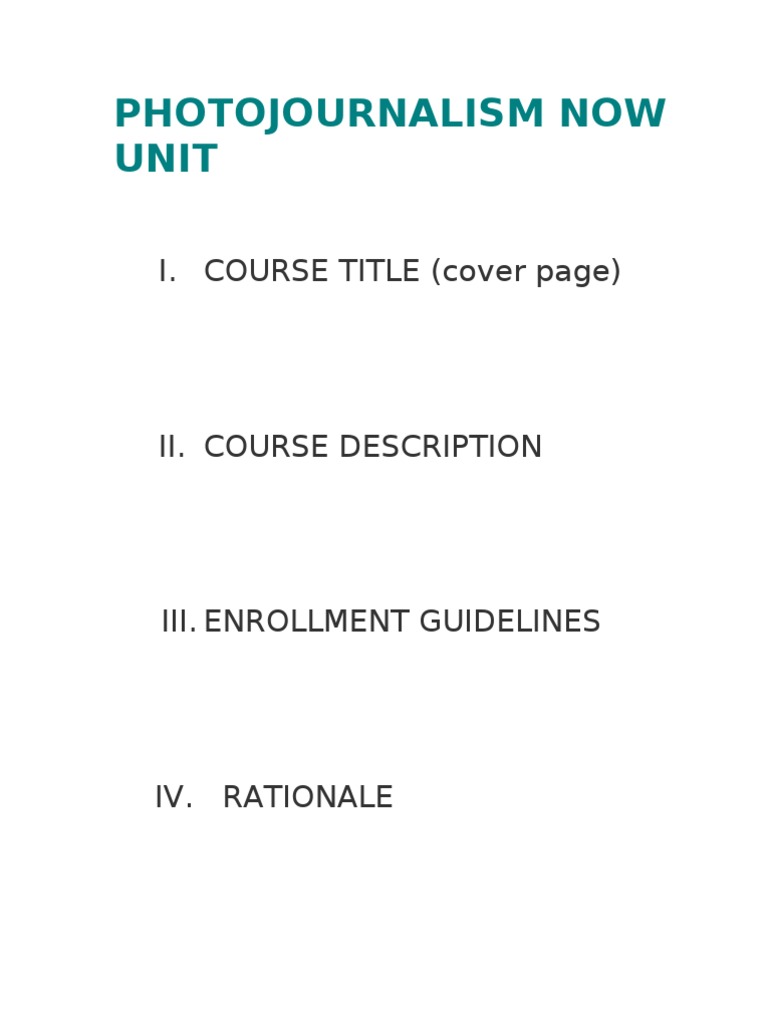 Photojournalism Now Unit PDF Composition (Visual Arts) Lesson Plan