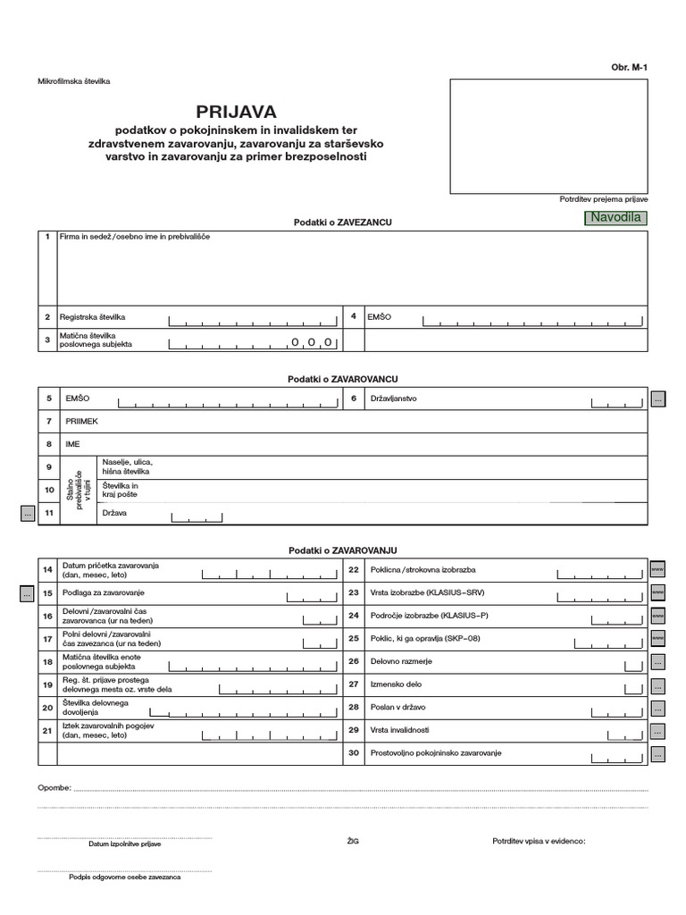 Obrazec M 1 | PDF