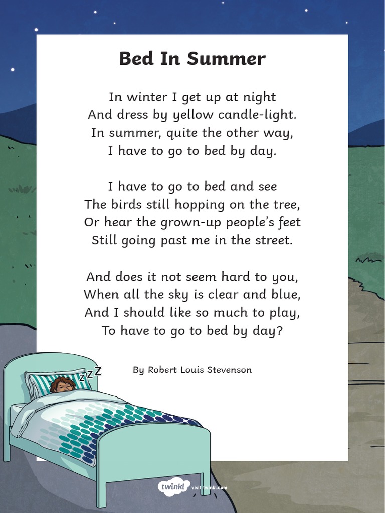 T L 51800 Bed in Summer by Robert Louis Stevenson Poem Printout Ver 1 PDF