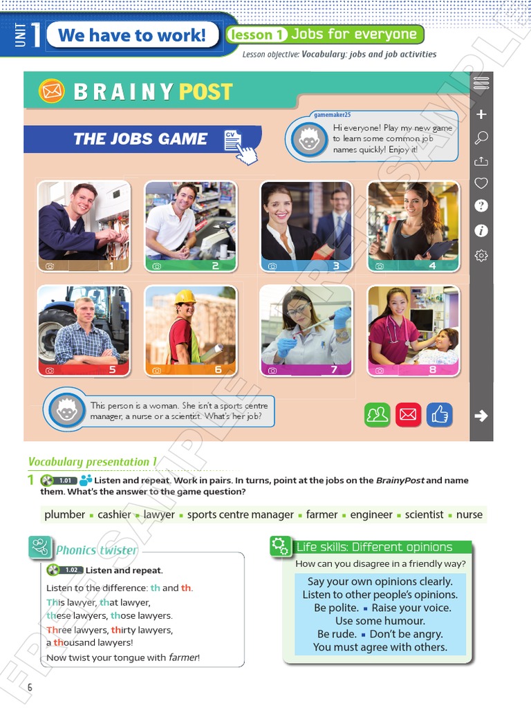 Brainy English 6: Jobs and Vocabulary | PDF