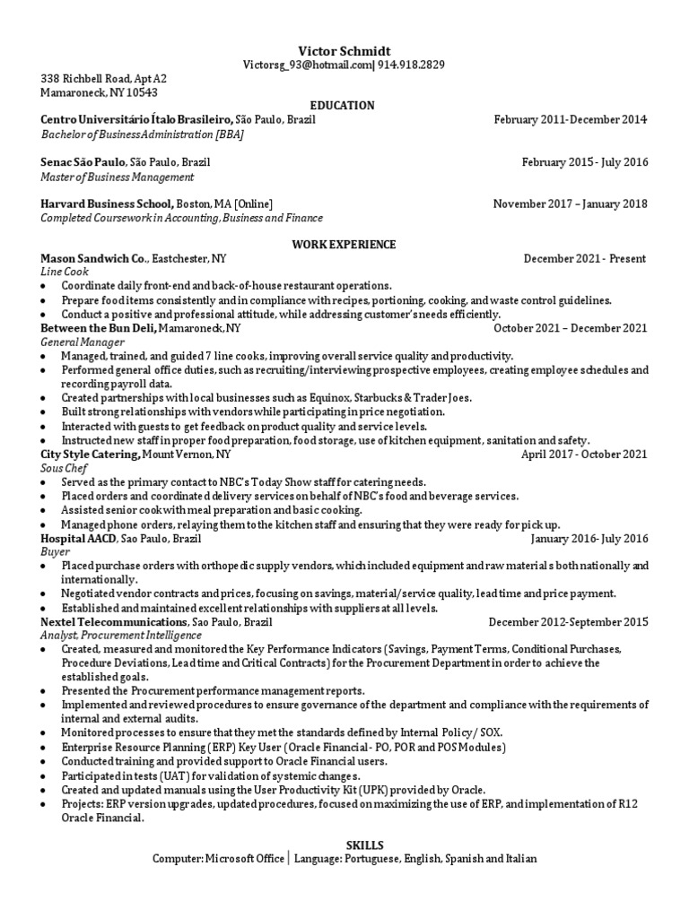 Victor+Schmidt+Resume+10 2022 | PDF | Procurement | Enterprise Resource ...