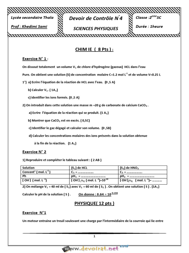 Exercice de Chimie et Physique en Sciences | PDF | Concentration ...