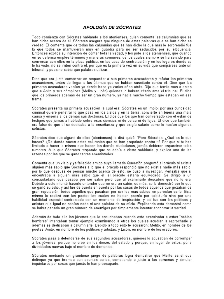 Apología de Sócrates PDF Sócrates Disculpa (Platón)