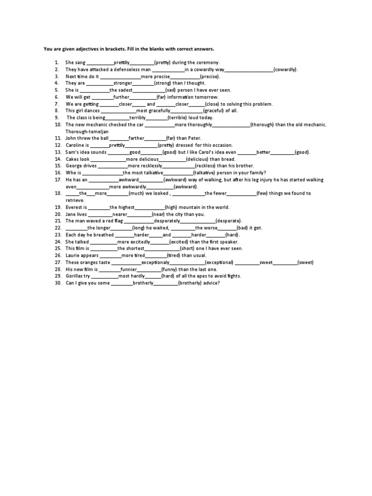 Adjective and Adverb Exercises | PDF | Language Arts & Discipline