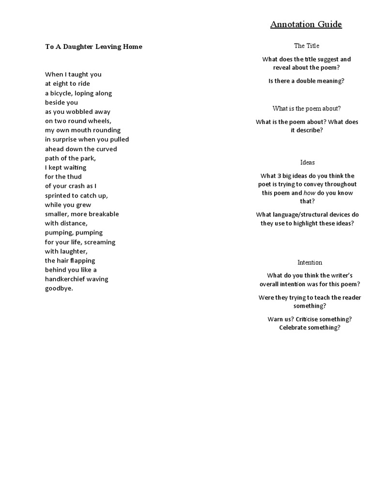 To A Daughter Leaving Home Guided Annotation | PDF | Poetry