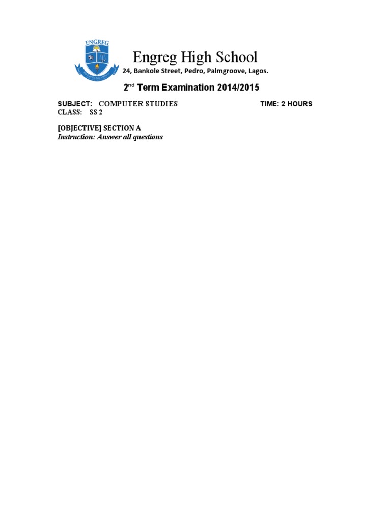 SS2 Computer Studies Exam Questions | PDF | Computer File | Backup