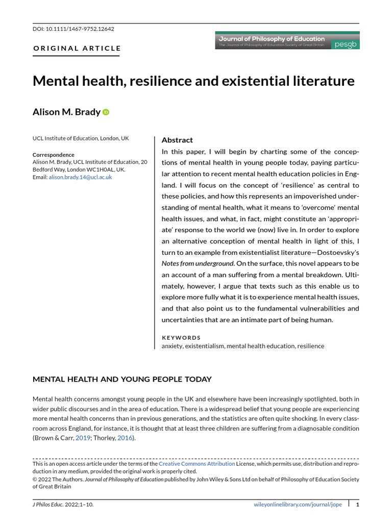 Brady - Mental Health Resilience and Existential Literature | PDF ...